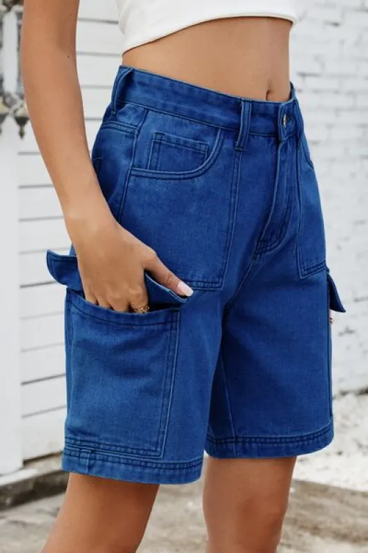 High Rise Denim Shorts with Cargo Pockets sold by Charming Charlie