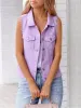 Full Size Button Down Raw Hem Sleeveless Denim Jacket Plus Size sold by Charming Charlie