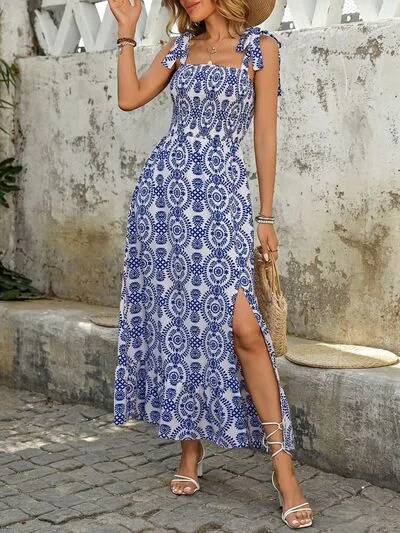 Perfee Slit Smocked Square Neck Printed Maxi Cami Dress sold by Charming Charlie product image thumbnail 2