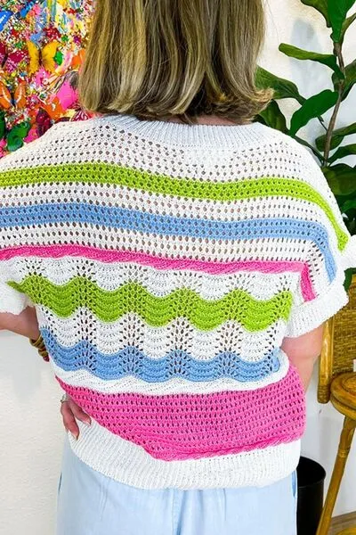 Color Block Crochet Ruffled Short Sleeve Knit Top sold by Charming Charlie product image thumbnail 2