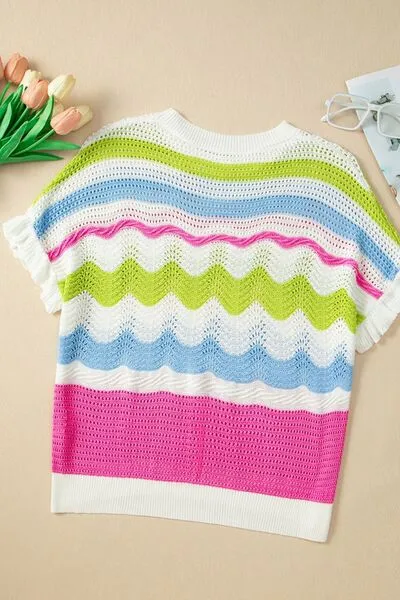 Color Block Crochet Ruffled Short Sleeve Knit Top sold by Charming Charlie product image thumbnail 5