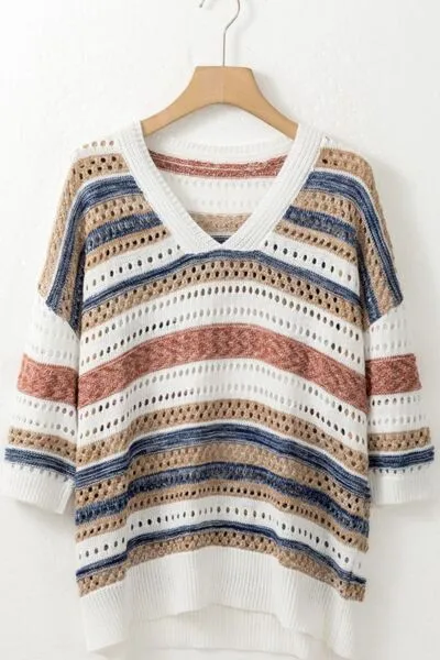 Striped Hollow Out Half Sleeve Knit Top sold by Charming Charlie product image thumbnail 3