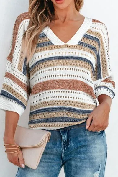 Striped Hollow Out Half Sleeve Knit Top sold by Charming Charlie product image thumbnail 2