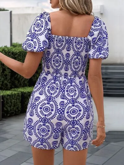 Perfee Printed Smocked Square Neck Puff Sleeve Romper sold by Charming Charlie product image thumbnail 2