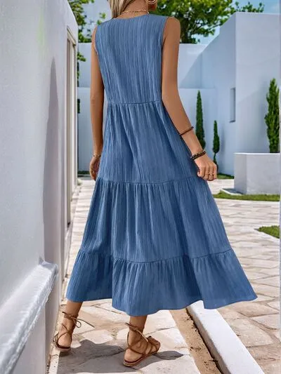 Perfee Decorative Button Notched Sleeveless Tiered Dress sold by Charming Charlie product image thumbnail 3