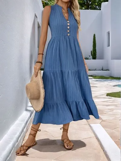 Perfee Decorative Button Notched Sleeveless Tiered Dress sold by Charming Charlie product image thumbnail 5