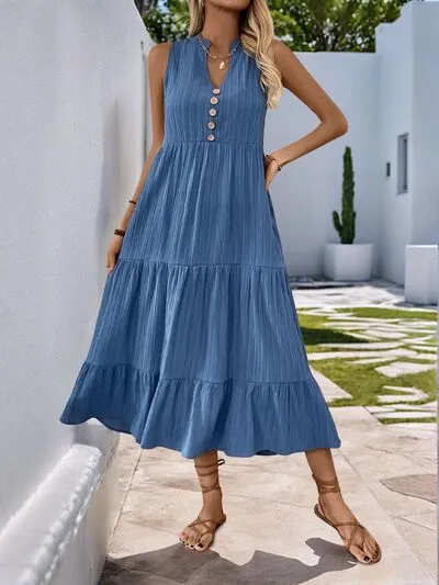 Perfee Decorative Button Notched Sleeveless Tiered Dress sold by Charming Charlie product image thumbnail 2