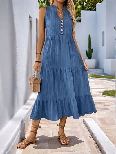 Perfee Decorative Button Notched Sleeveless Tiered Dress sold by Charming Charlie product image thumbnail 4