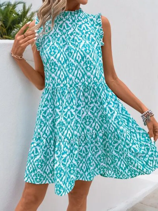 Perfee Printed Frill Sleeveless Mini Dress sold by Charming Charlie