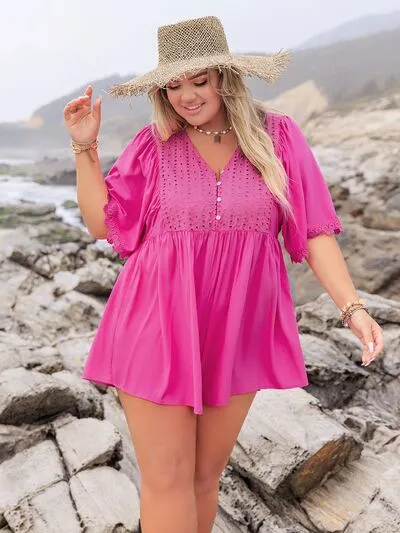 Plus Size Lace Detail V-Neck Half Sleeve Romper sold by Charming Charlie product image thumbnail 4