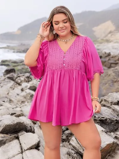 Plus Size Lace Detail V-Neck Half Sleeve Romper sold by Charming Charlie product image thumbnail 5