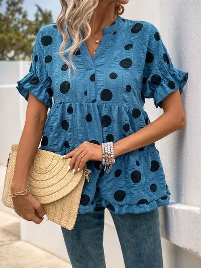 Perfee Polka Dot Notched Short Sleeve Shirt sold by Charming Charlie product image thumbnail 4