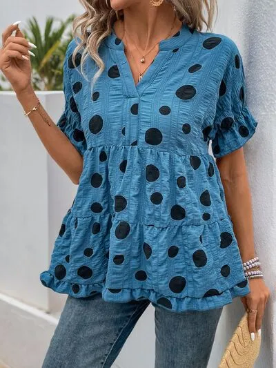 Perfee Polka Dot Notched Short Sleeve Shirt sold by Charming Charlie product image thumbnail 3