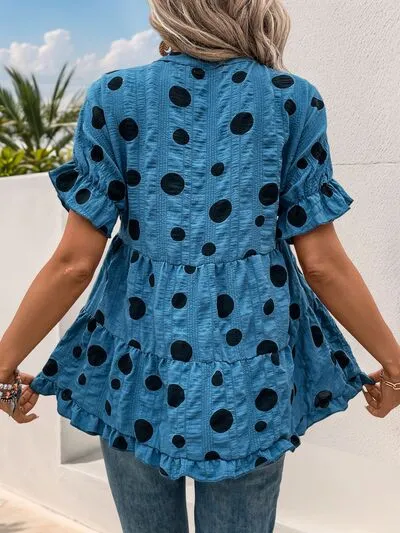 Perfee Polka Dot Notched Short Sleeve Shirt sold by Charming Charlie product image thumbnail 2