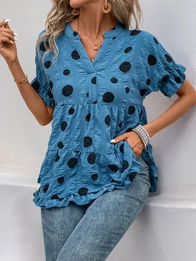 Perfee Polka Dot Notched Short Sleeve Shirt sold by Charming Charlie product image thumbnail 5