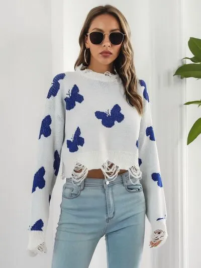 Distressed Butterfly Cropped Sweater sold by Charming Charlie product image thumbnail 3