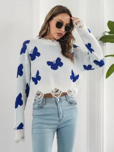 Distressed Butterfly Cropped Sweater sold by Charming Charlie product image thumbnail 5