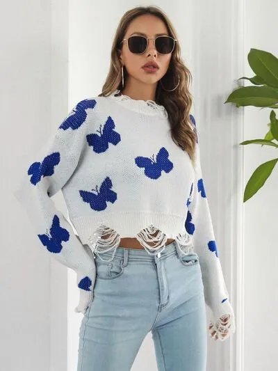 Distressed Butterfly Cropped Sweater sold by Charming Charlie product image thumbnail 2