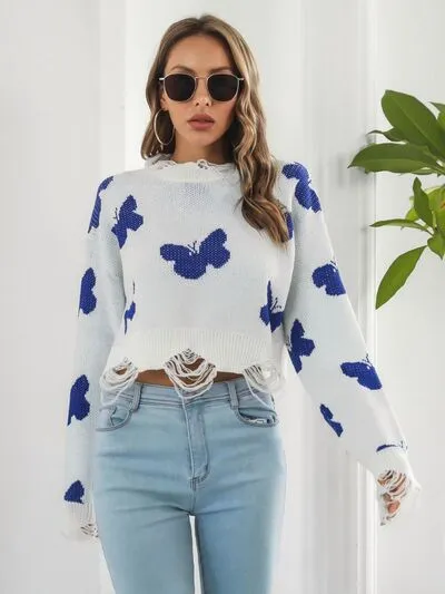 Distressed Butterfly Cropped Sweater sold by Charming Charlie product image thumbnail 4
