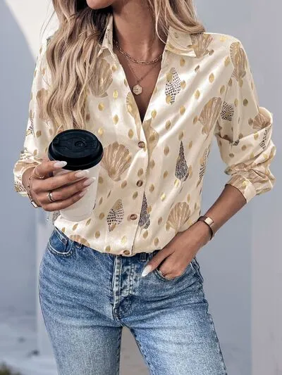 Perfee Printed Collared Neck Long Sleeve Shirt sold by Charming Charlie product image thumbnail 4