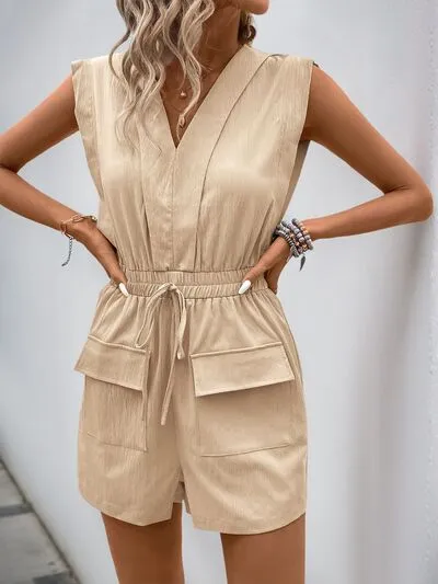 Perfee Drawstring V-Neck Sleeveless Romper sold by Charming Charlie product image thumbnail 4