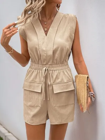 Perfee Drawstring V-Neck Sleeveless Romper sold by Charming Charlie product image thumbnail 3