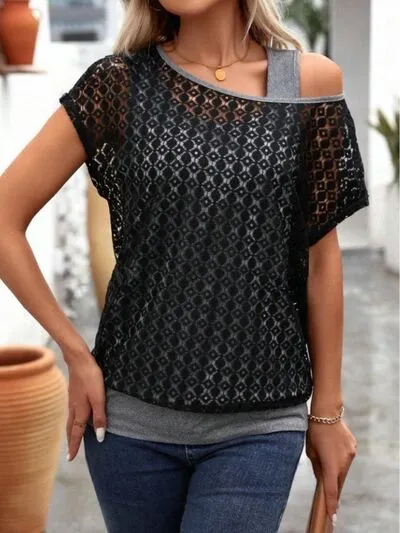 Lace Short Sleeve Fake Two Piece T-Shirt sold by Charming Charlie product image thumbnail 5