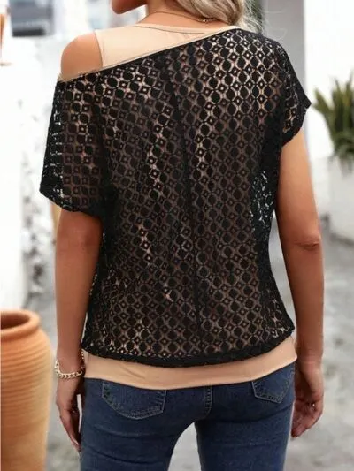 Lace Short Sleeve Fake Two Piece T-Shirt sold by Charming Charlie product image thumbnail 2