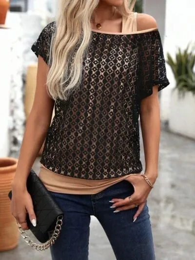 Lace Short Sleeve Fake Two Piece T-Shirt sold by Charming Charlie product image thumbnail 3