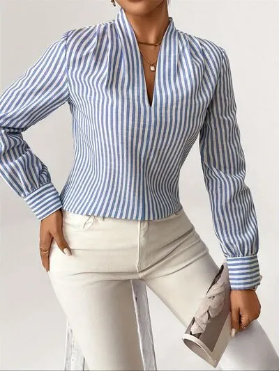 Striped Button Detail Long Sleeve Shirt sold by Charming Charlie product image thumbnail 5