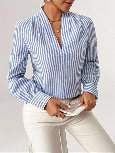 Striped Button Detail Long Sleeve Shirt sold by Charming Charlie product image thumbnail 4