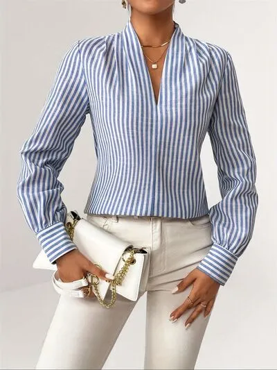 Striped Button Detail Long Sleeve Shirt sold by Charming Charlie product image thumbnail 2