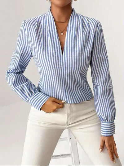 Striped Button Detail Long Sleeve Shirt sold by Charming Charlie