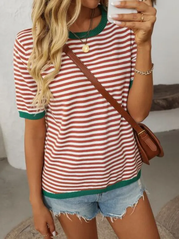 Mandy Striped Round Neck Half Sleeve Knit Top sold by Charming Charlie