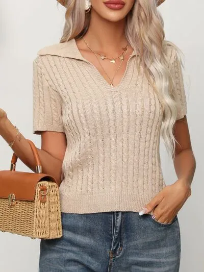 Cable Knit Short Sleeve Top sold by Charming Charlie product image thumbnail 2