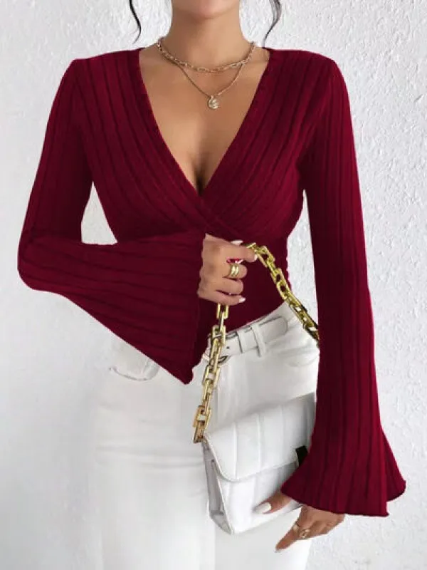 Ribbed Flare Sleeve Top sold by Charming Charlie
