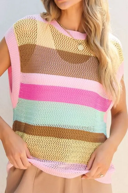 Openwork Round Neck Striped Knit Cover Up sold by Charming Charlie