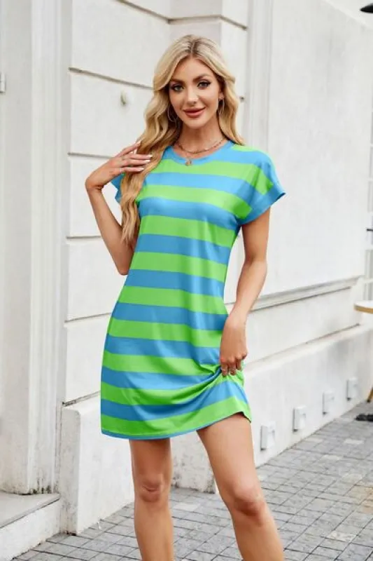 Tied Contrast Striped Short Sleeve Mini Tee Dress sold by Charming Charlie