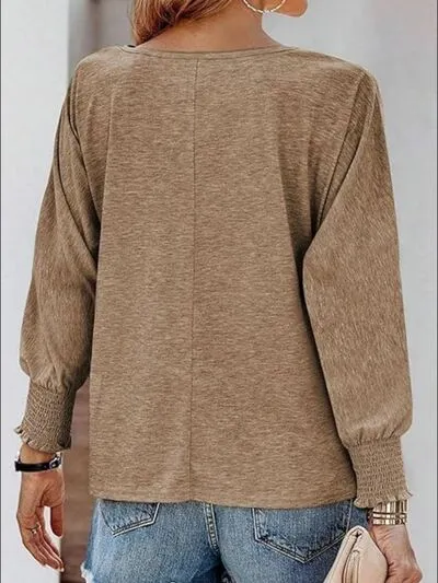 Round Neck Smocked Lantern Sleeve T-Shirt sold by Charming Charlie product image thumbnail 4