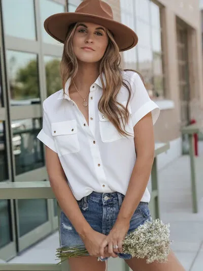 Full Size Snap Down Collared Neck Short Sleeve Shirt Plus Size sold by Charming Charlie product image thumbnail 2