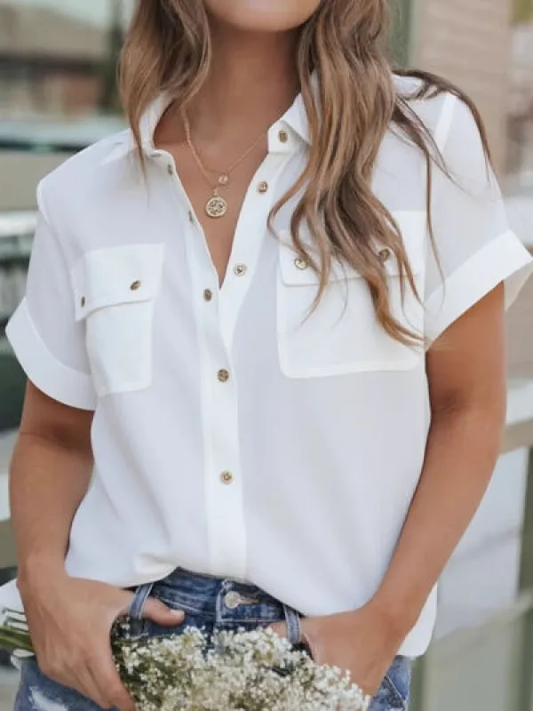 Full Size Snap Down Collared Neck Short Sleeve Shirt Plus Size sold by Charming Charlie