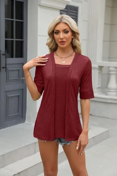 Texture Square Neck Short Sleeve Blouse sold by Charming Charlie product image thumbnail 4