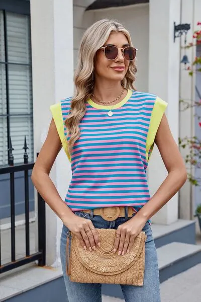 Contrast Striped Round Neck T-Shirt sold by Charming Charlie product image thumbnail 5