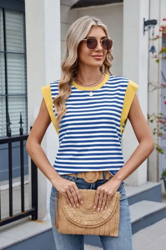 Contrast Striped Round Neck T-Shirt sold by Charming Charlie