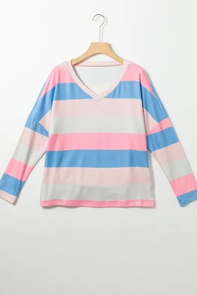 Contrast Striped V Neck Long Sleeve Top sold by Charming Charlie product image thumbnail 5