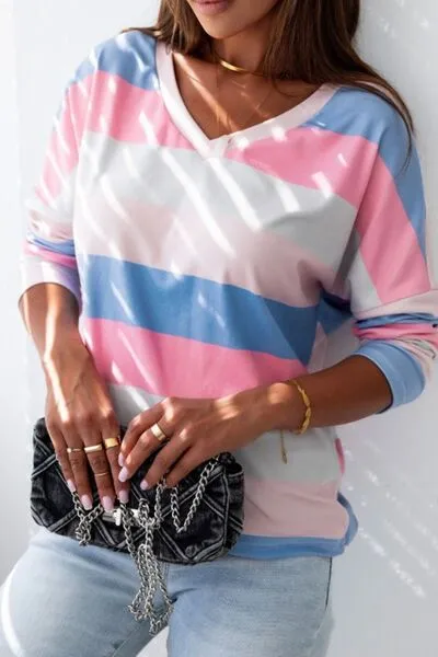 Contrast Striped V Neck Long Sleeve Top sold by Charming Charlie product image thumbnail 4
