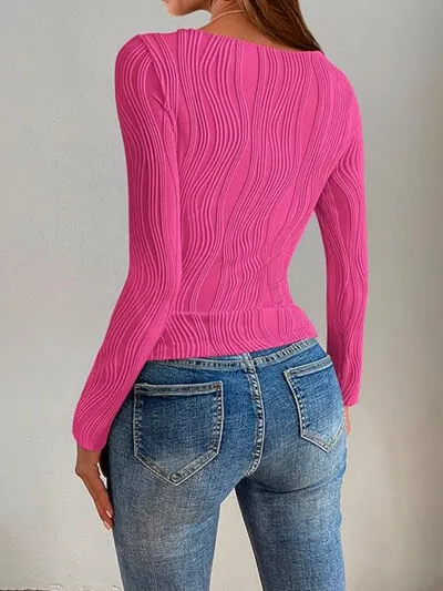 Textured Round Neck Long Sleeve Top sold by Charming Charlie product image thumbnail 4