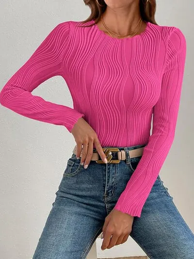 Textured Round Neck Long Sleeve Top sold by Charming Charlie product image thumbnail 2