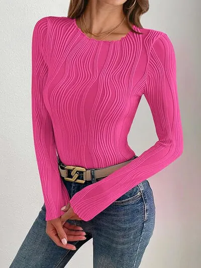 Textured Round Neck Long Sleeve Top sold by Charming Charlie product image thumbnail 3