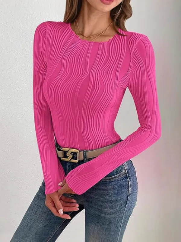 Textured Round Neck Long Sleeve Top sold by Charming Charlie